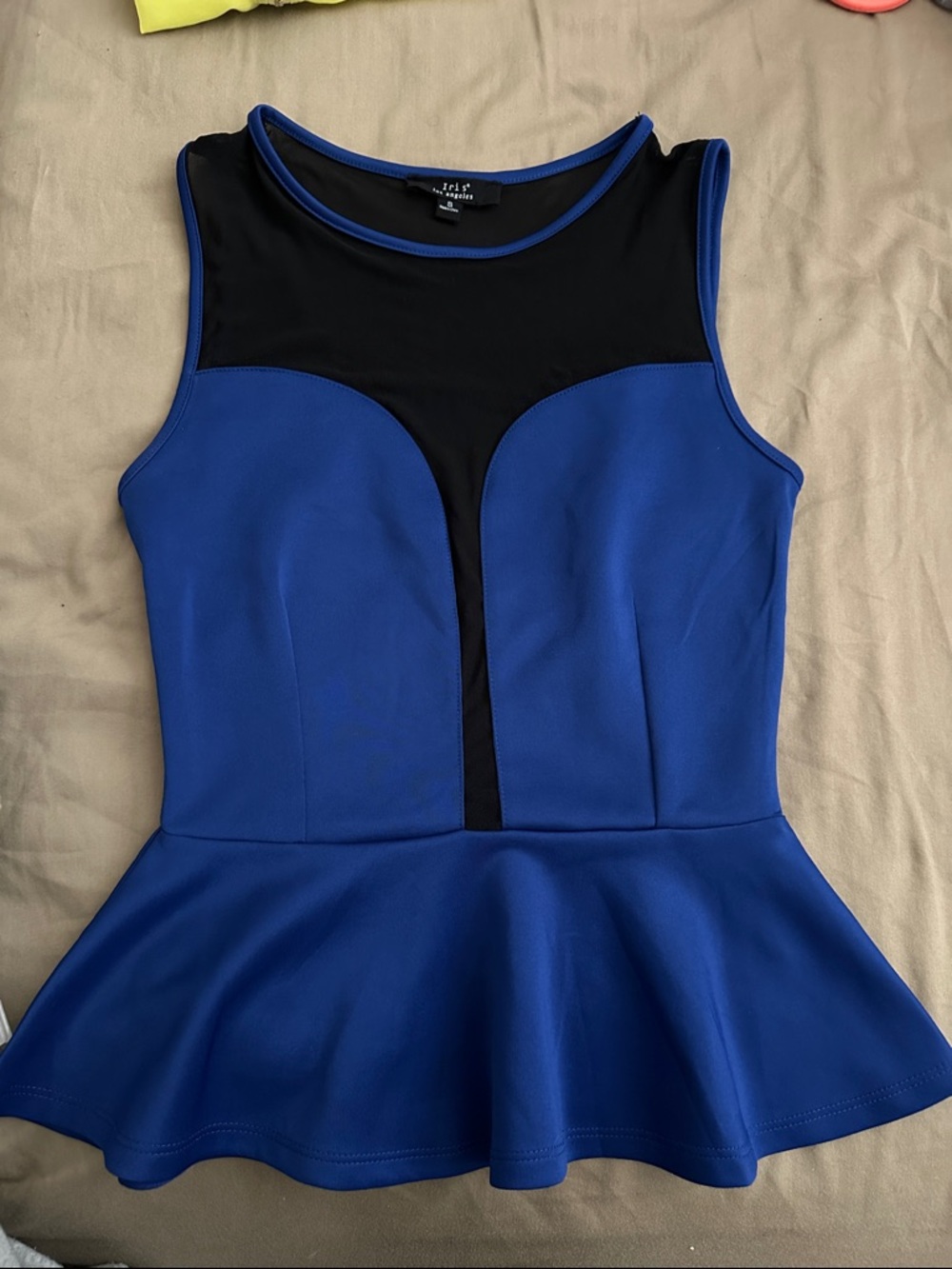 Bisou Bisou Royal Blue and Black Peplum Tank Top